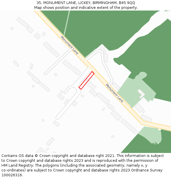 35, MONUMENT LANE, LICKEY, BIRMINGHAM, B45 9QQ: Location map and indicative extent of plot