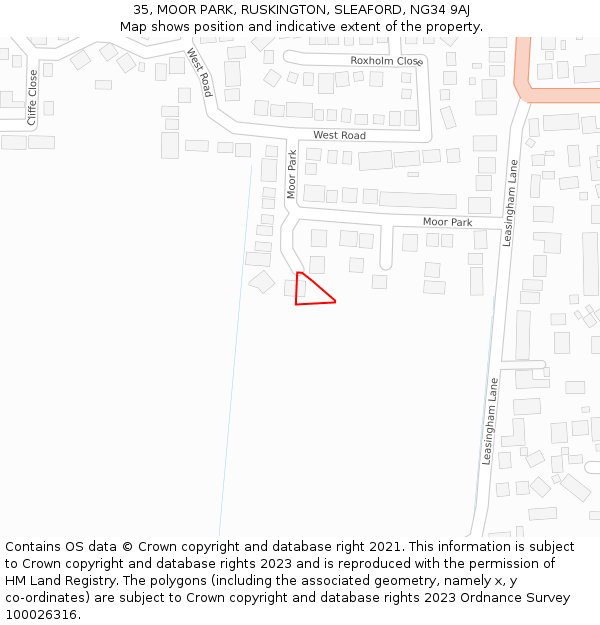 35, MOOR PARK, RUSKINGTON, SLEAFORD, NG34 9AJ: Location map and indicative extent of plot