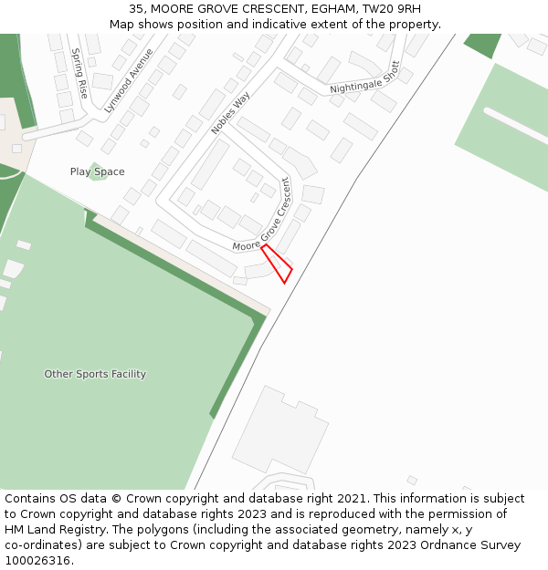 35, MOORE GROVE CRESCENT, EGHAM, TW20 9RH: Location map and indicative extent of plot