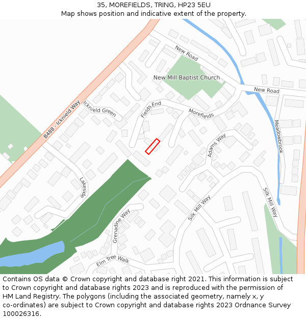 35, MOREFIELDS, TRING, HP23 5EU: Location map and indicative extent of plot