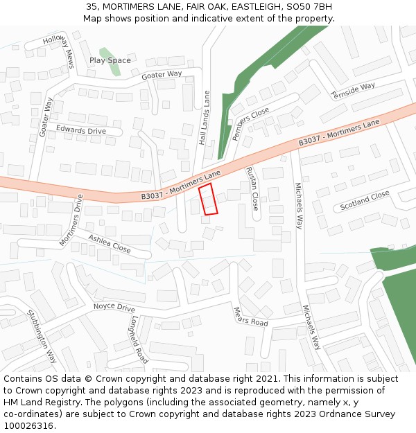 35, MORTIMERS LANE, FAIR OAK, EASTLEIGH, SO50 7BH: Location map and indicative extent of plot