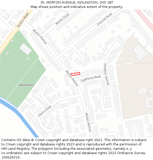 35, MORTON AVENUE, KIDLINGTON, OX5 1BT: Location map and indicative extent of plot