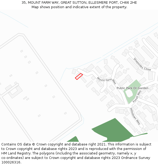 35, MOUNT FARM WAY, GREAT SUTTON, ELLESMERE PORT, CH66 2HE: Location map and indicative extent of plot