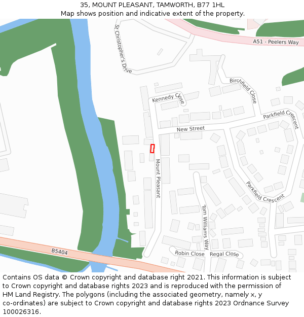 35, MOUNT PLEASANT, TAMWORTH, B77 1HL: Location map and indicative extent of plot