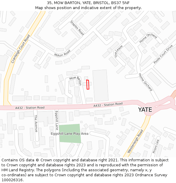 35, MOW BARTON, YATE, BRISTOL, BS37 5NF: Location map and indicative extent of plot