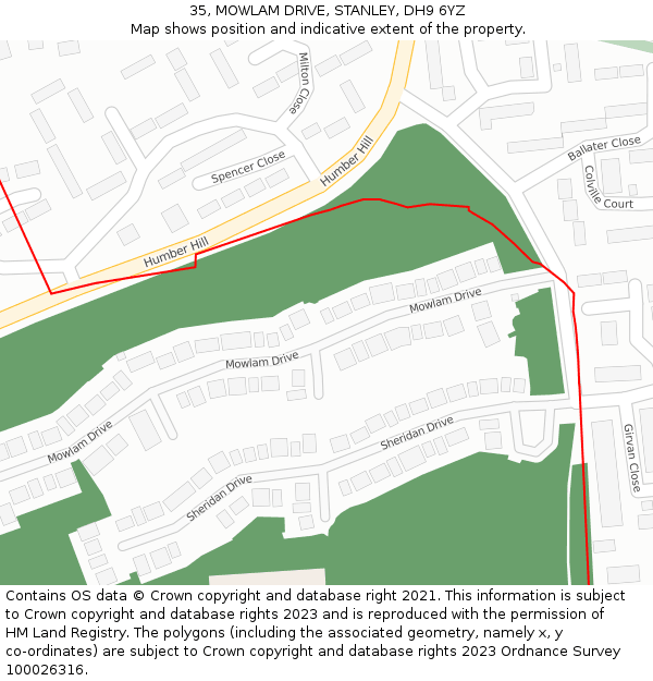 35, MOWLAM DRIVE, STANLEY, DH9 6YZ: Location map and indicative extent of plot