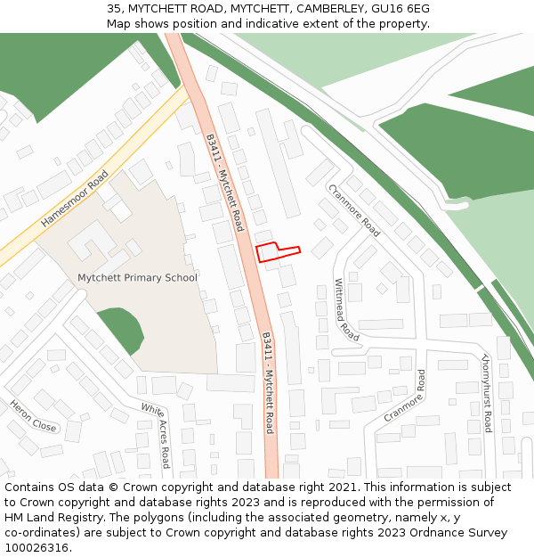 35, MYTCHETT ROAD, MYTCHETT, CAMBERLEY, GU16 6EG: Location map and indicative extent of plot