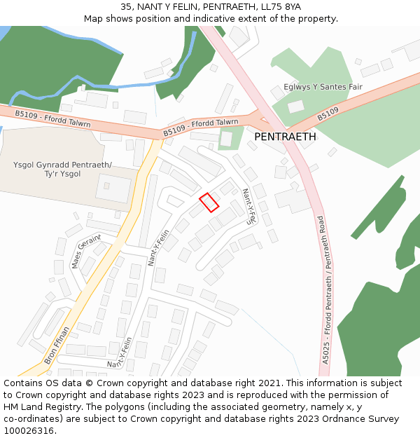 35, NANT Y FELIN, PENTRAETH, LL75 8YA: Location map and indicative extent of plot