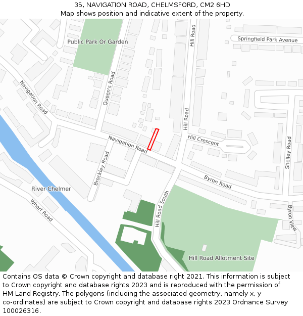 35, NAVIGATION ROAD, CHELMSFORD, CM2 6HD: Location map and indicative extent of plot