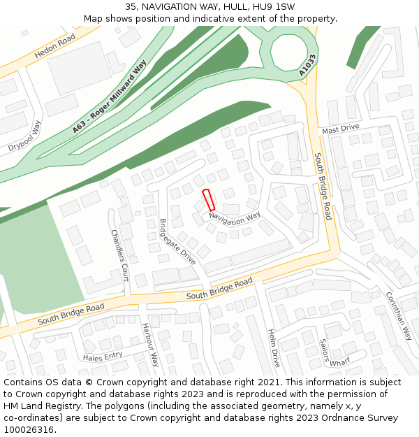 35, NAVIGATION WAY, HULL, HU9 1SW: Location map and indicative extent of plot