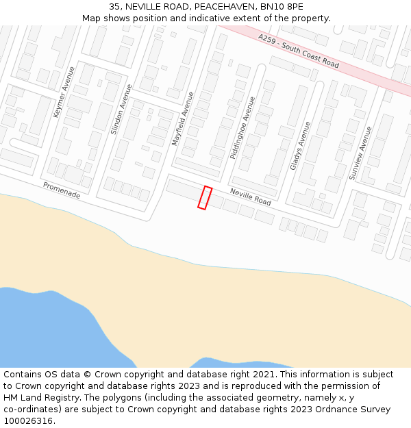 35, NEVILLE ROAD, PEACEHAVEN, BN10 8PE: Location map and indicative extent of plot