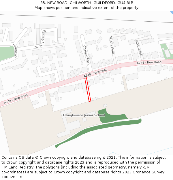 35, NEW ROAD, CHILWORTH, GUILDFORD, GU4 8LR: Location map and indicative extent of plot