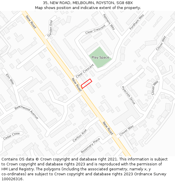 35, NEW ROAD, MELBOURN, ROYSTON, SG8 6BX: Location map and indicative extent of plot