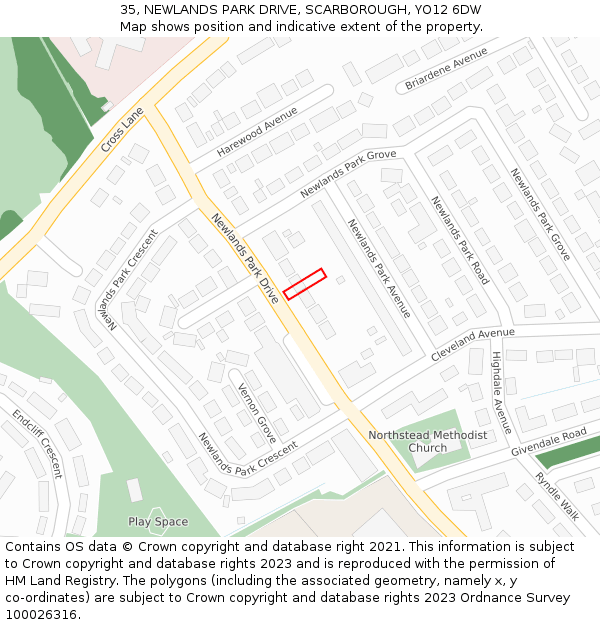 35, NEWLANDS PARK DRIVE, SCARBOROUGH, YO12 6DW: Location map and indicative extent of plot