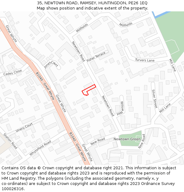 35, NEWTOWN ROAD, RAMSEY, HUNTINGDON, PE26 1EQ: Location map and indicative extent of plot