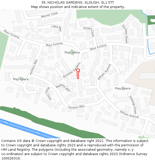 35, NICHOLAS GARDENS, SLOUGH, SL1 5TT: Location map and indicative extent of plot