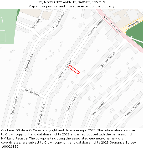 35, NORMANDY AVENUE, BARNET, EN5 2HX: Location map and indicative extent of plot