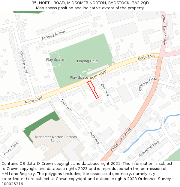 35, NORTH ROAD, MIDSOMER NORTON, RADSTOCK, BA3 2QB: Location map and indicative extent of plot