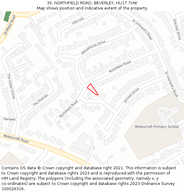 35, NORTHFIELD ROAD, BEVERLEY, HU17 7HW: Location map and indicative extent of plot