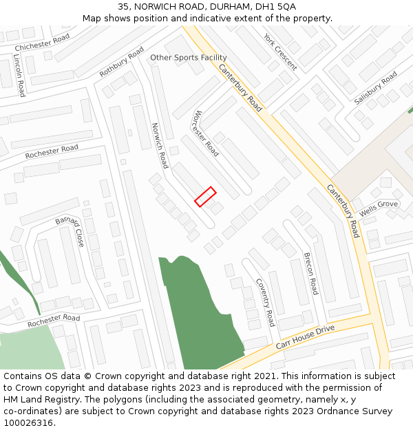 35, NORWICH ROAD, DURHAM, DH1 5QA: Location map and indicative extent of plot