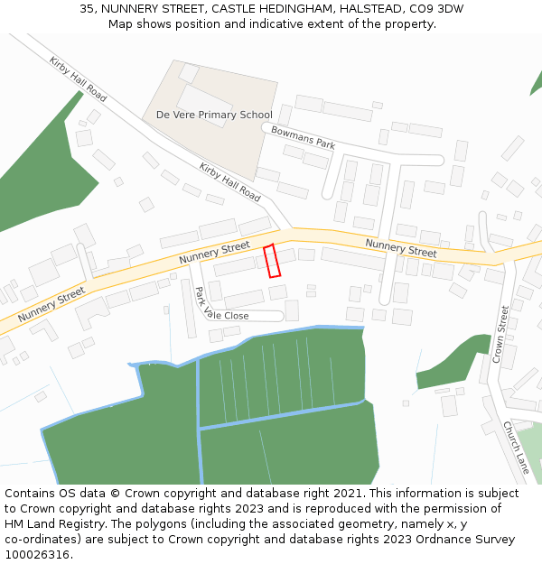 35, NUNNERY STREET, CASTLE HEDINGHAM, HALSTEAD, CO9 3DW: Location map and indicative extent of plot