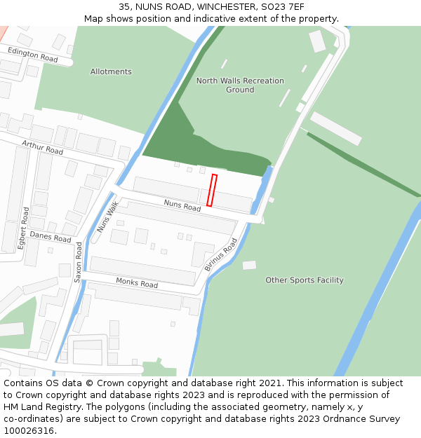 35, NUNS ROAD, WINCHESTER, SO23 7EF: Location map and indicative extent of plot