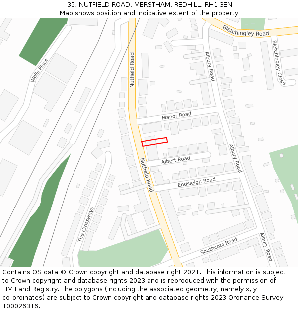 35, NUTFIELD ROAD, MERSTHAM, REDHILL, RH1 3EN: Location map and indicative extent of plot