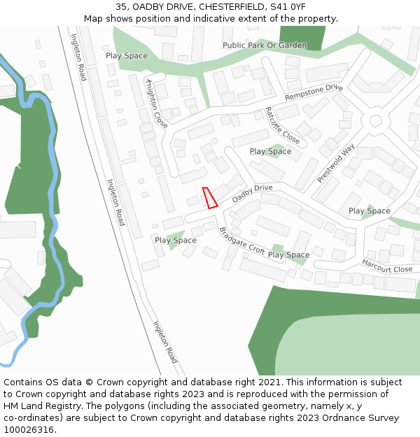 35, OADBY DRIVE, CHESTERFIELD, S41 0YF: Location map and indicative extent of plot