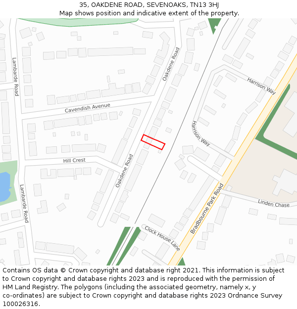 35, OAKDENE ROAD, SEVENOAKS, TN13 3HJ: Location map and indicative extent of plot