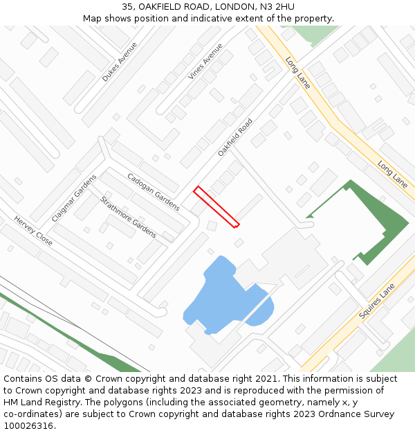 35, OAKFIELD ROAD, LONDON, N3 2HU: Location map and indicative extent of plot