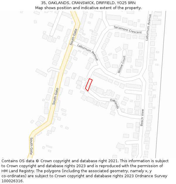 35, OAKLANDS, CRANSWICK, DRIFFIELD, YO25 9RN: Location map and indicative extent of plot