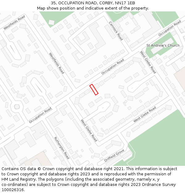 35, OCCUPATION ROAD, CORBY, NN17 1EB: Location map and indicative extent of plot