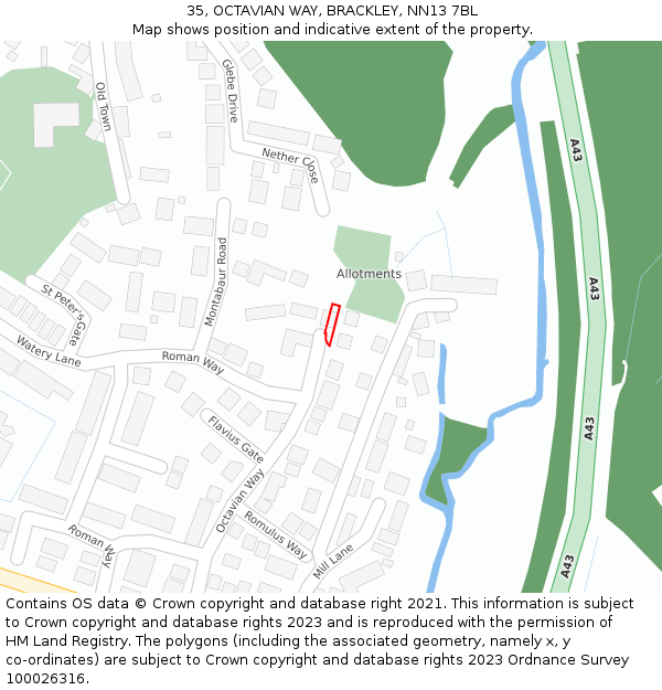 35, OCTAVIAN WAY, BRACKLEY, NN13 7BL: Location map and indicative extent of plot