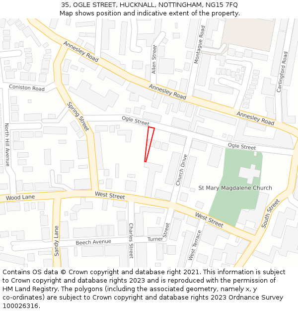 35, OGLE STREET, HUCKNALL, NOTTINGHAM, NG15 7FQ: Location map and indicative extent of plot