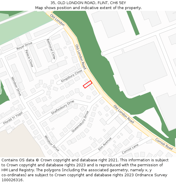 35, OLD LONDON ROAD, FLINT, CH6 5EY: Location map and indicative extent of plot