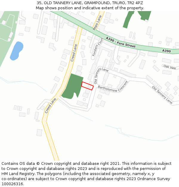 35, OLD TANNERY LANE, GRAMPOUND, TRURO, TR2 4PZ: Location map and indicative extent of plot