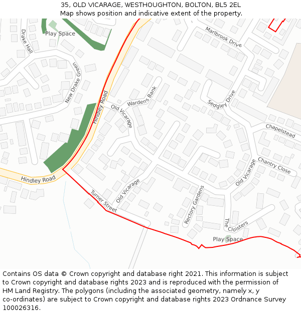 35, OLD VICARAGE, WESTHOUGHTON, BOLTON, BL5 2EL: Location map and indicative extent of plot