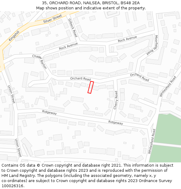 35, ORCHARD ROAD, NAILSEA, BRISTOL, BS48 2EA: Location map and indicative extent of plot