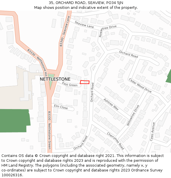 35, ORCHARD ROAD, SEAVIEW, PO34 5JN: Location map and indicative extent of plot