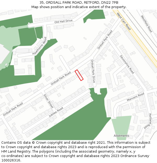 35, ORDSALL PARK ROAD, RETFORD, DN22 7PB: Location map and indicative extent of plot