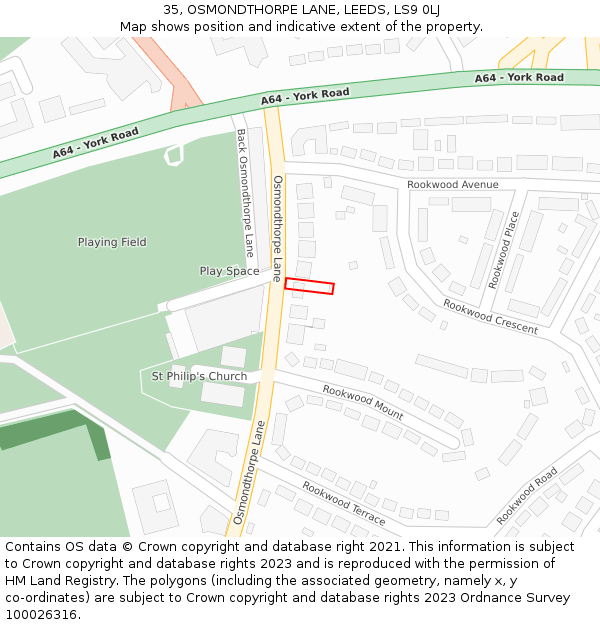 35, OSMONDTHORPE LANE, LEEDS, LS9 0LJ: Location map and indicative extent of plot