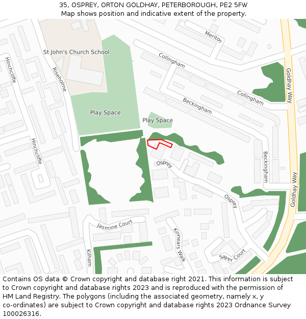 35, OSPREY, ORTON GOLDHAY, PETERBOROUGH, PE2 5FW: Location map and indicative extent of plot