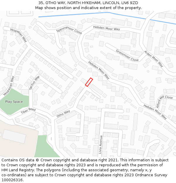 35, OTHO WAY, NORTH HYKEHAM, LINCOLN, LN6 9ZD: Location map and indicative extent of plot