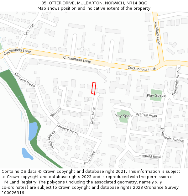 35, OTTER DRIVE, MULBARTON, NORWICH, NR14 8QG: Location map and indicative extent of plot