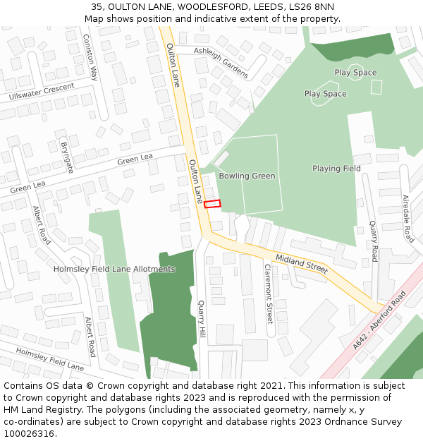 35, OULTON LANE, WOODLESFORD, LEEDS, LS26 8NN: Location map and indicative extent of plot