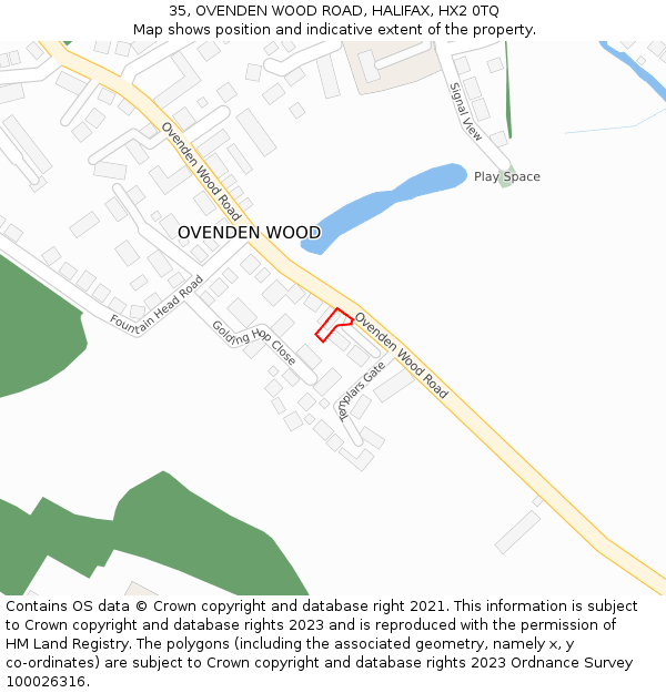 35, OVENDEN WOOD ROAD, HALIFAX, HX2 0TQ: Location map and indicative extent of plot