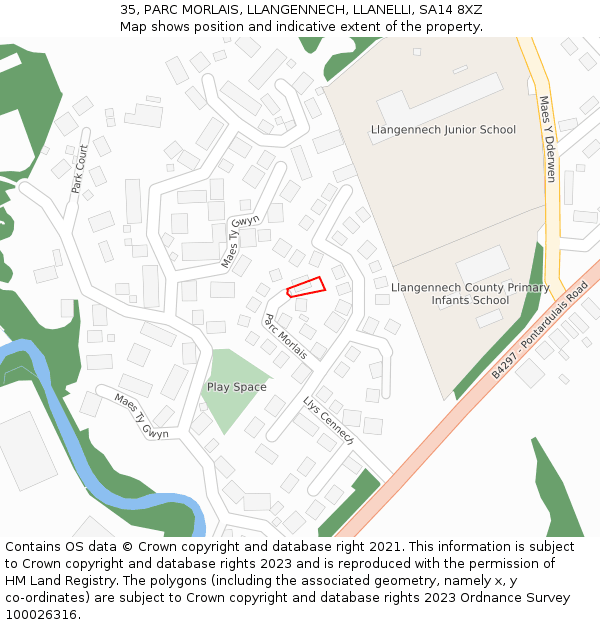 35, PARC MORLAIS, LLANGENNECH, LLANELLI, SA14 8XZ: Location map and indicative extent of plot