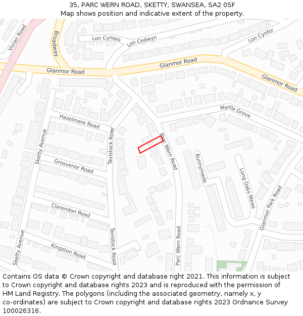 35, PARC WERN ROAD, SKETTY, SWANSEA, SA2 0SF: Location map and indicative extent of plot