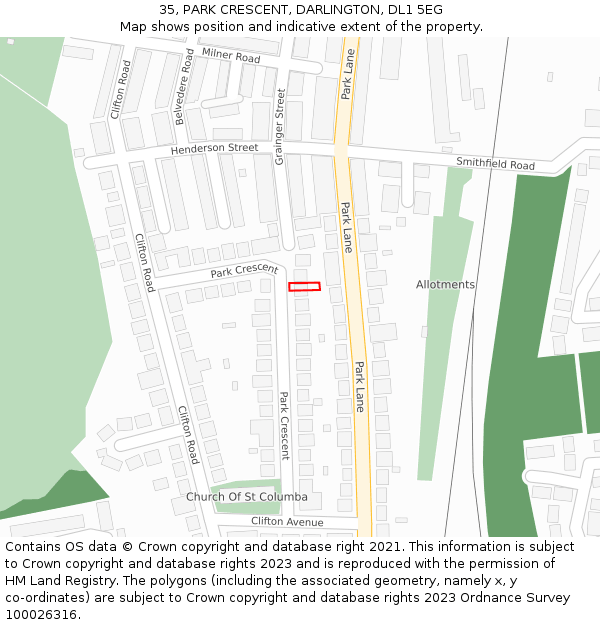 35, PARK CRESCENT, DARLINGTON, DL1 5EG: Location map and indicative extent of plot