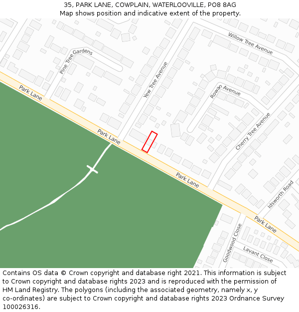 35, PARK LANE, COWPLAIN, WATERLOOVILLE, PO8 8AG: Location map and indicative extent of plot